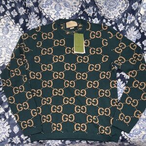 Brand New Gucci Men's Crewneck Sweater in Forest Green/Gold. Men’s Medium. 10/10